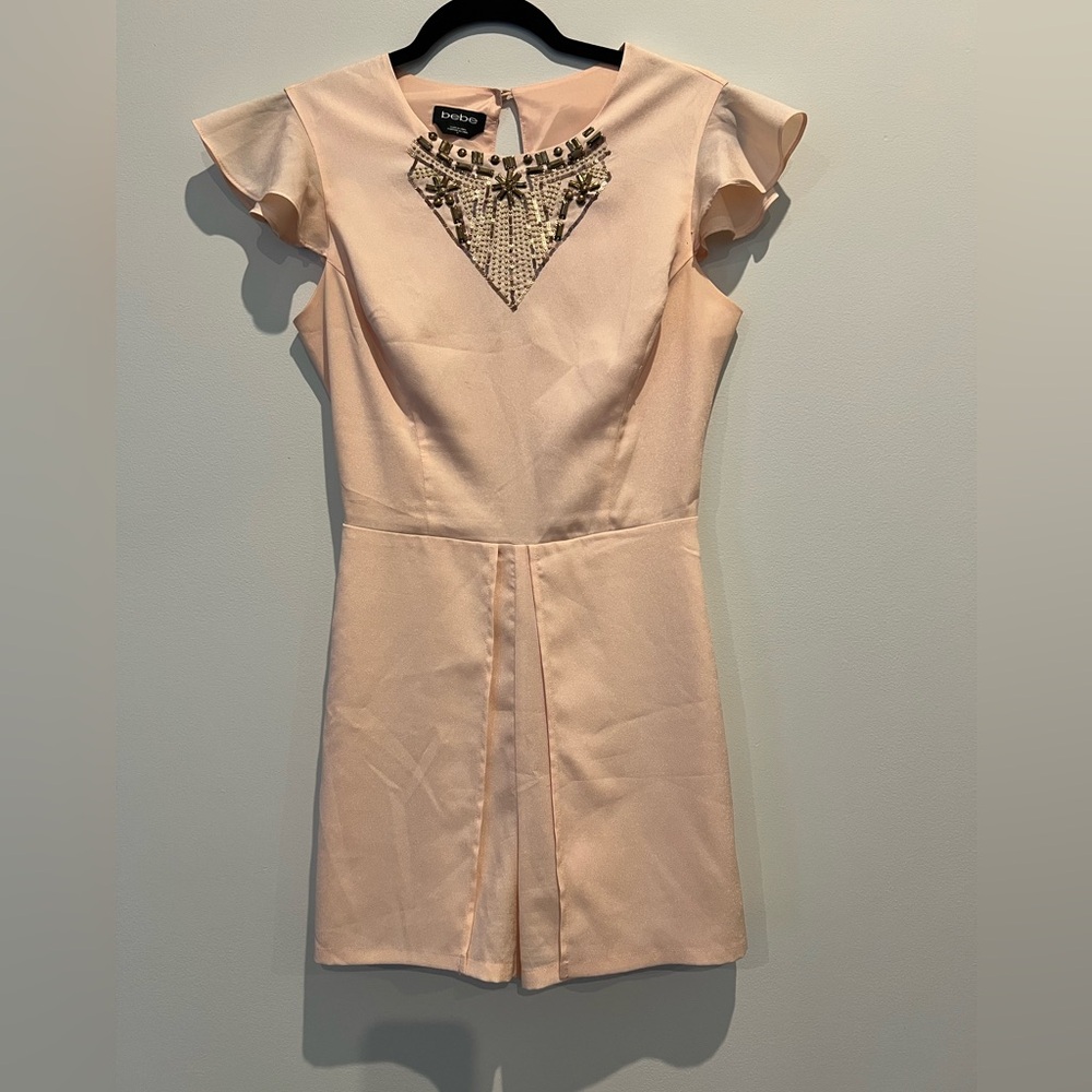 Bebe Blush Pink Romper Short Sleeve Beaded Size 4